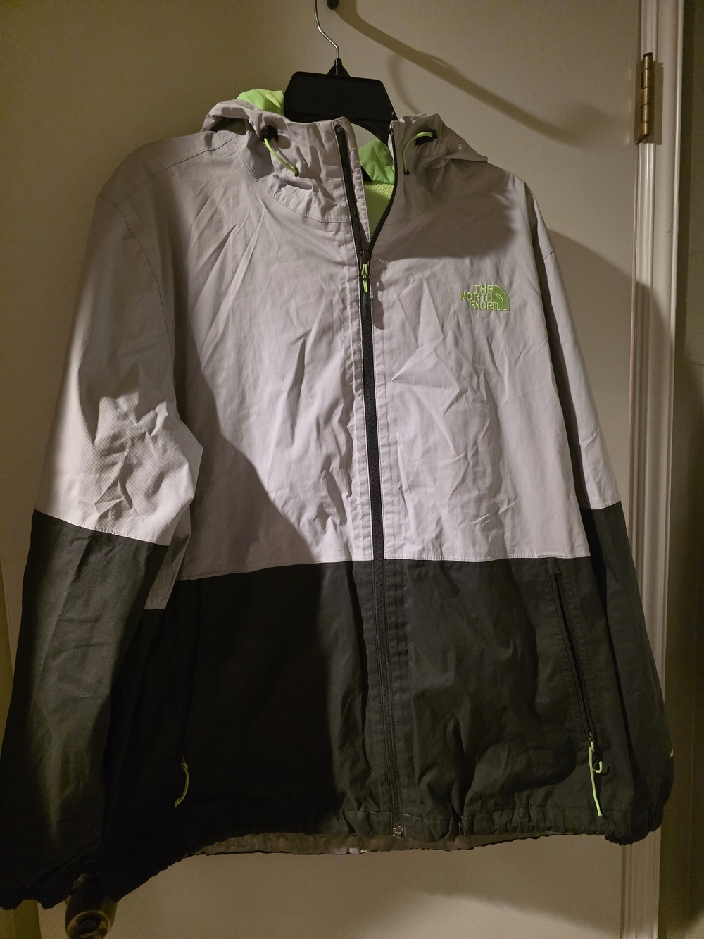 The North Face Two-Tone Hooded Windproof Jacket - Gray & Black with Lime Accents